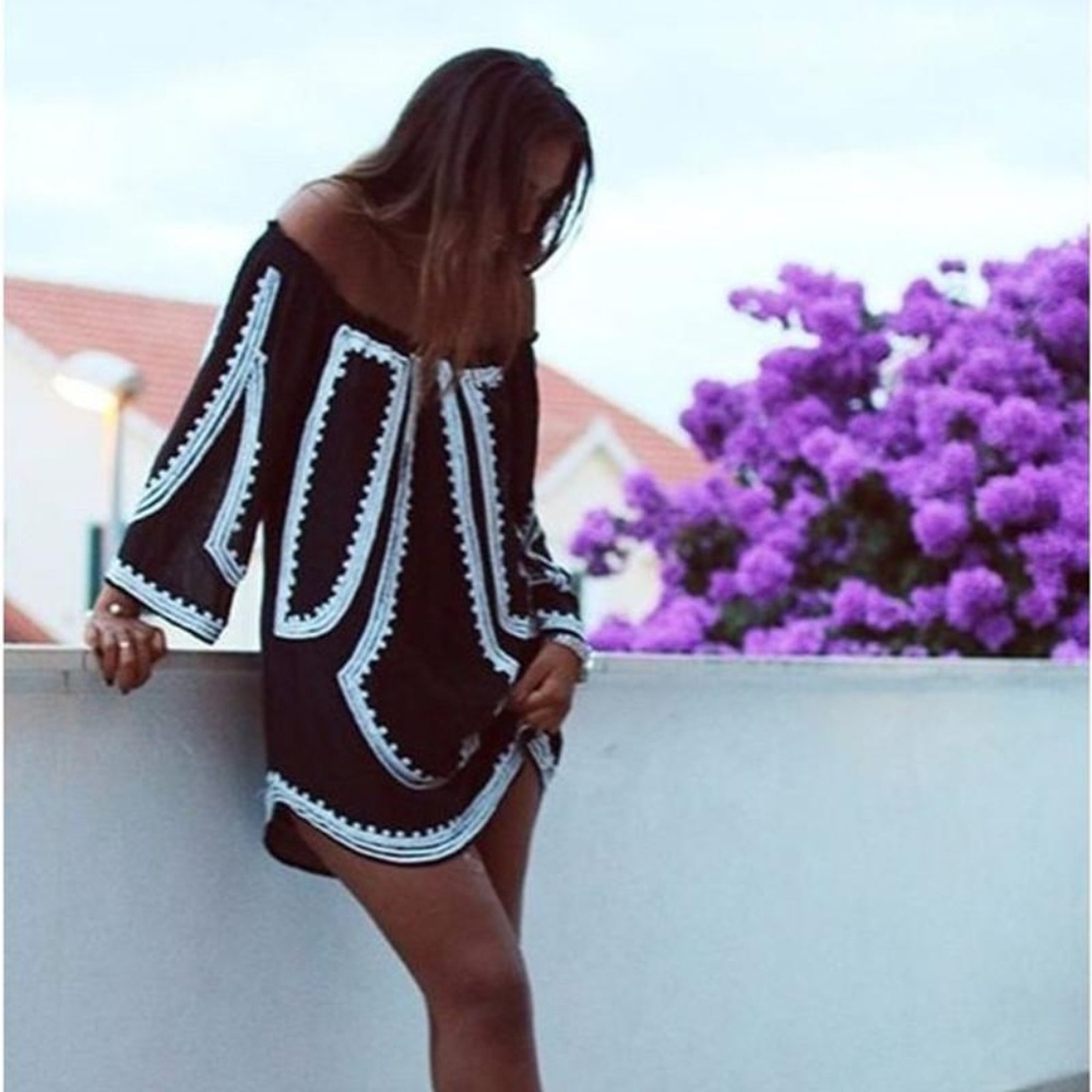 Off Shoulder Black Shift Dress